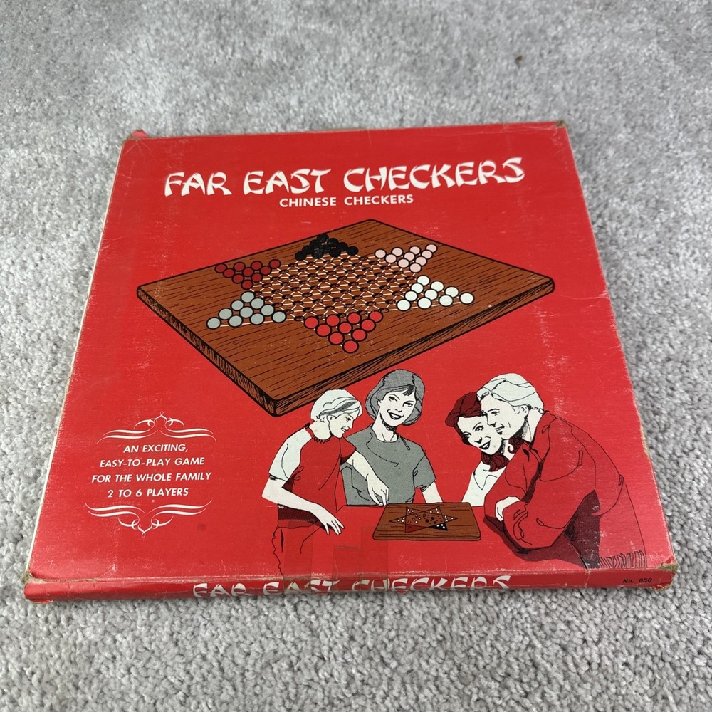 Vintage Far East Chinese Checkers Board‎ Game Wooden with Marbles